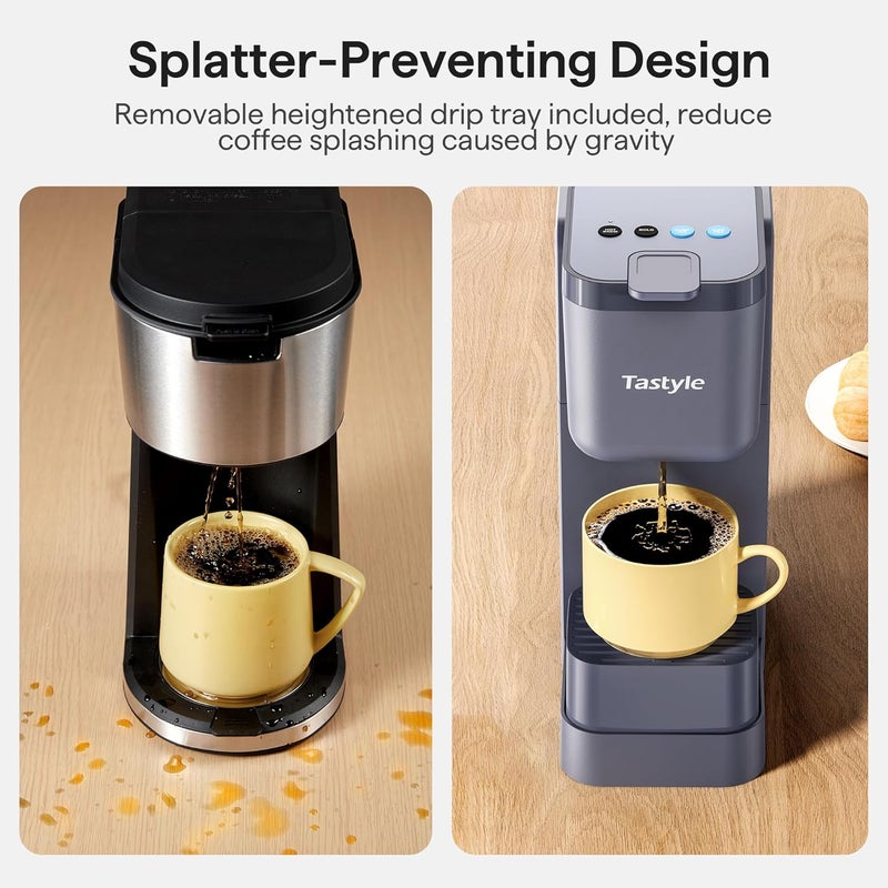 Tastyle Single Serve Coffee Maker for K Cup, Ground and Tea, Hot and Iced Coffee Machines with Bold Setting, 6 to 16 Oz Brew Sizes, Compact for Small Spaces, Gray (2.0 Version) - Image 3